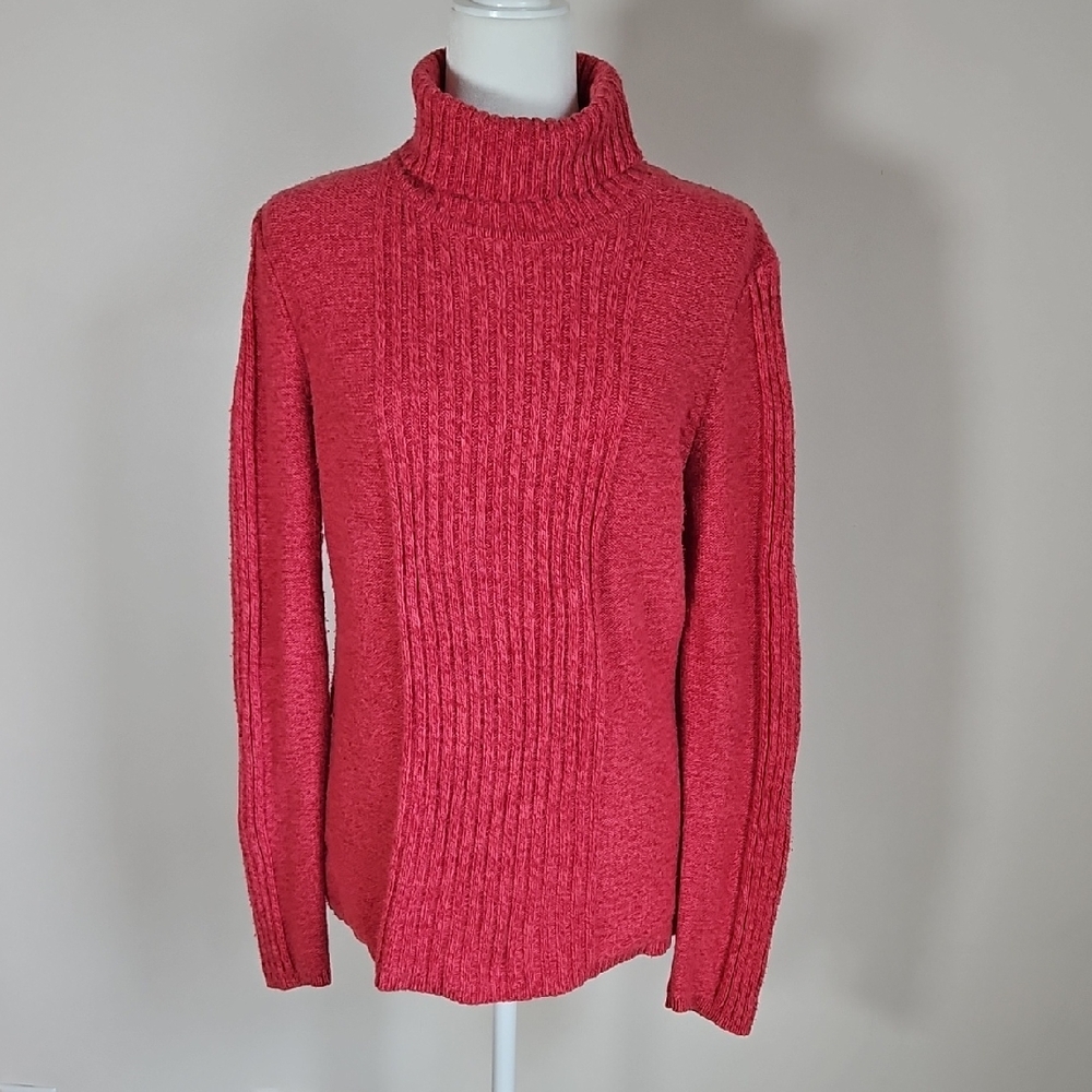 Sundance Cable Knit Sweater Silk Blend Pink Red Cabin Fisherman Cozy LG